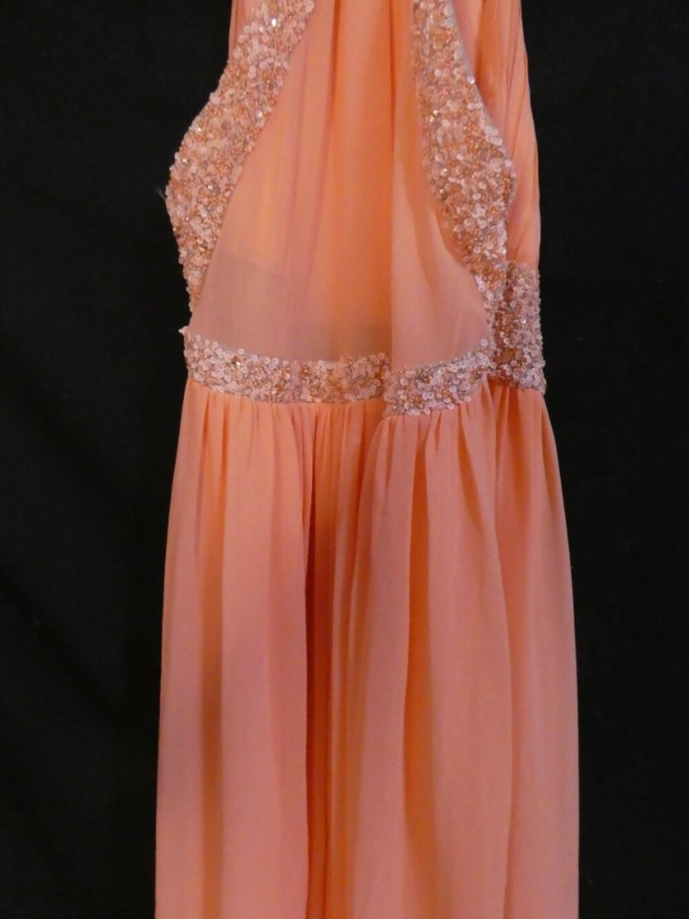 MANGO Suit Collection Beaded Halter Chiffon Maxi Dress Peach Orange - Size 9 - Picture 15 of 16
